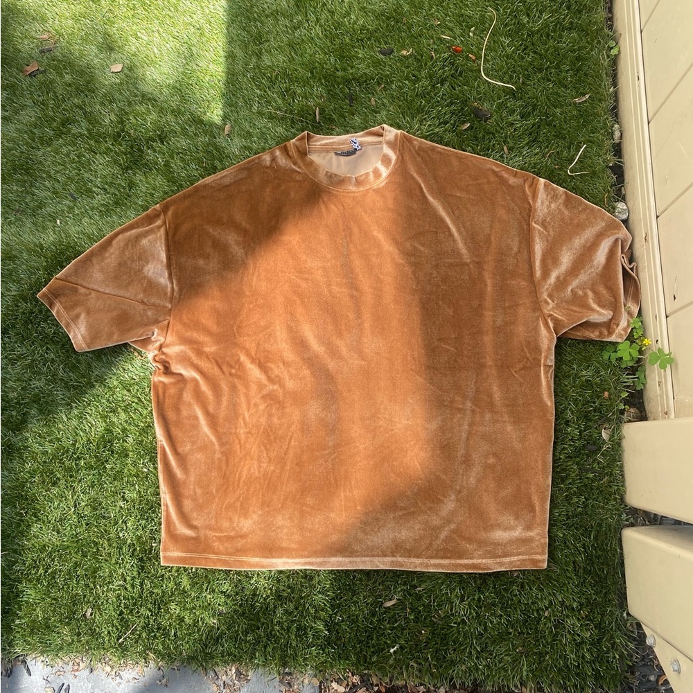 ASOS Design oversized t-shirt with half sleeves in beige velour